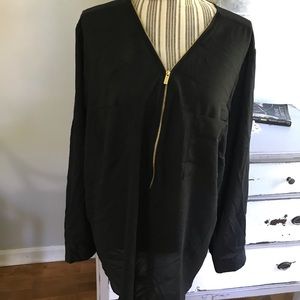 Calvin Klein career top office black top gold zip